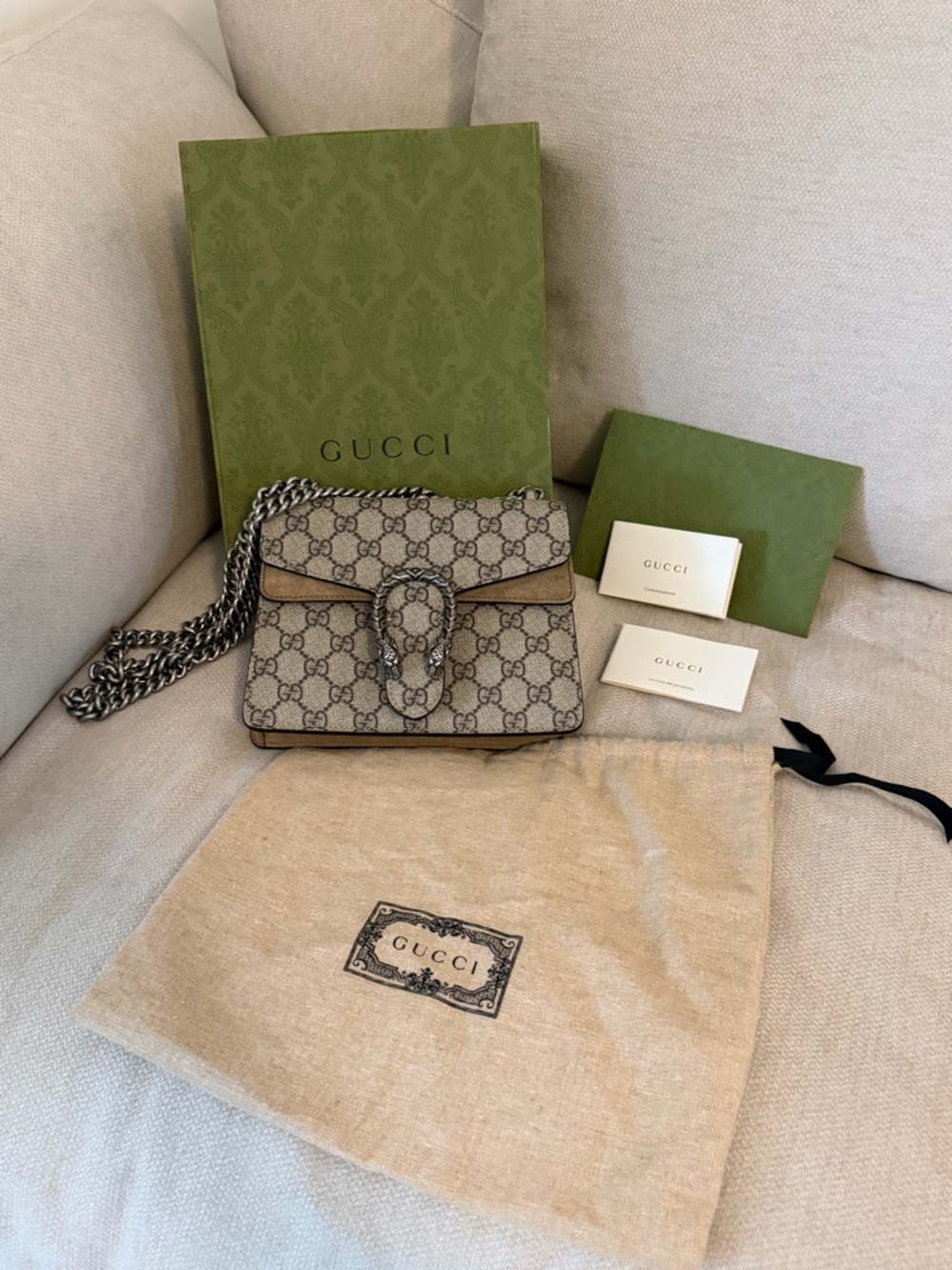 Gucci Beige/Brown GG Supreme Dionysus Small Crossbody Bag - Picture 3 of 11